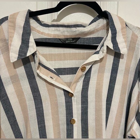 Mlle Gabrielle Lightweight Striped Button Down Shirt Dress ~ Size 3X 💙🤎 - Picture 5 of 12